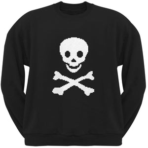 8-Bit Skull and Crossbones Black Adult Crew Neck Sweatshirt