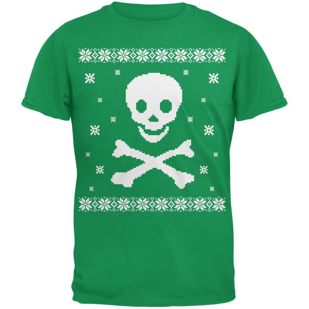 Big Skull & Crossbones Ugly Christmas Sweater Green Adult T-Shirt
