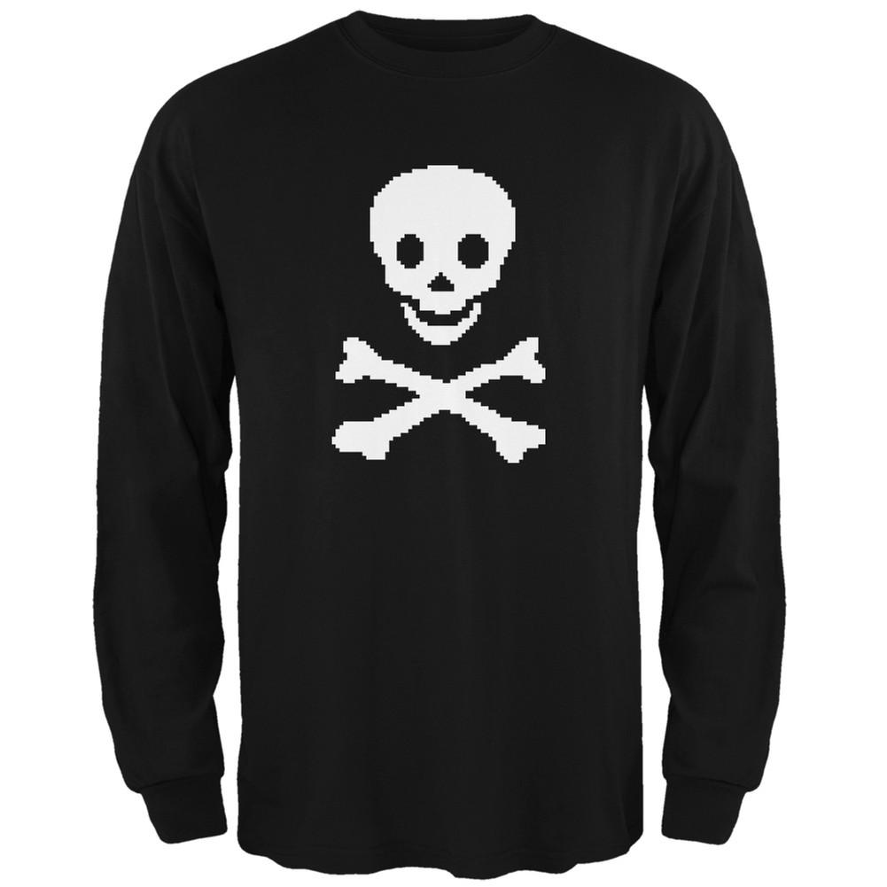 8-Bit Skull and Crossbones Black Adult Long Sleeve T-Shirt