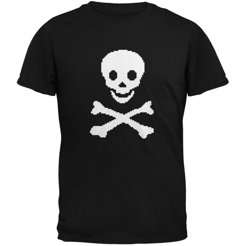 8-Bit Skull And Crossbones Black Adult T-Shirt