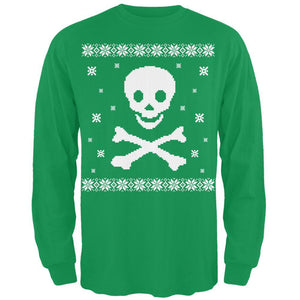 Big Skull & Crossbones Ugly Christmas Sweater Green Long Sleeve T-Shirt