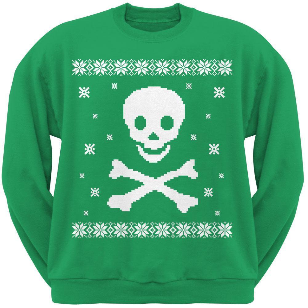 Big Skull & Crossbones Ugly Christmas Sweater Green Sweatshirt
