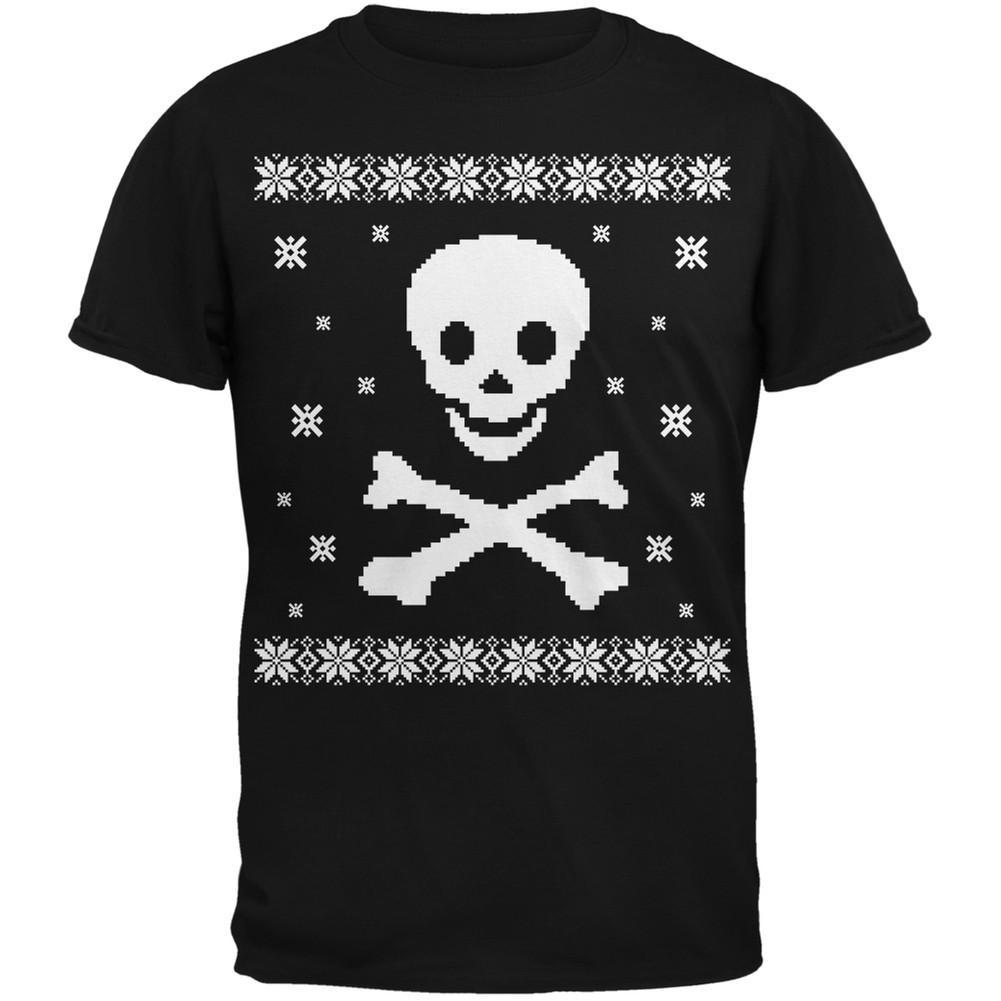 Big Skull & Crossbones Ugly Christmas Sweater Green Adult T-Shirt