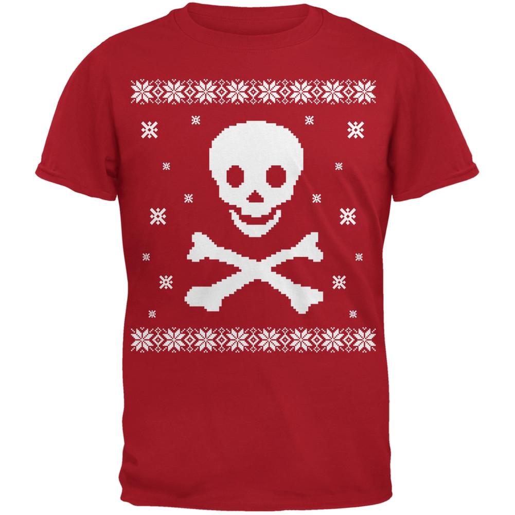 Big Skull & Crossbones Ugly Christmas Sweater Red Adult T-Shirt
