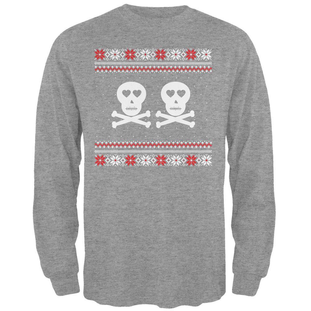 Skull and Crossbones Lovers Ugly Christmas Sweater Black Adult Long Sleeve T-Shirt