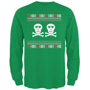 Skull and Crossbones Lovers Ugly Christmas Sweater Black Adult Long Sleeve T-Shirt