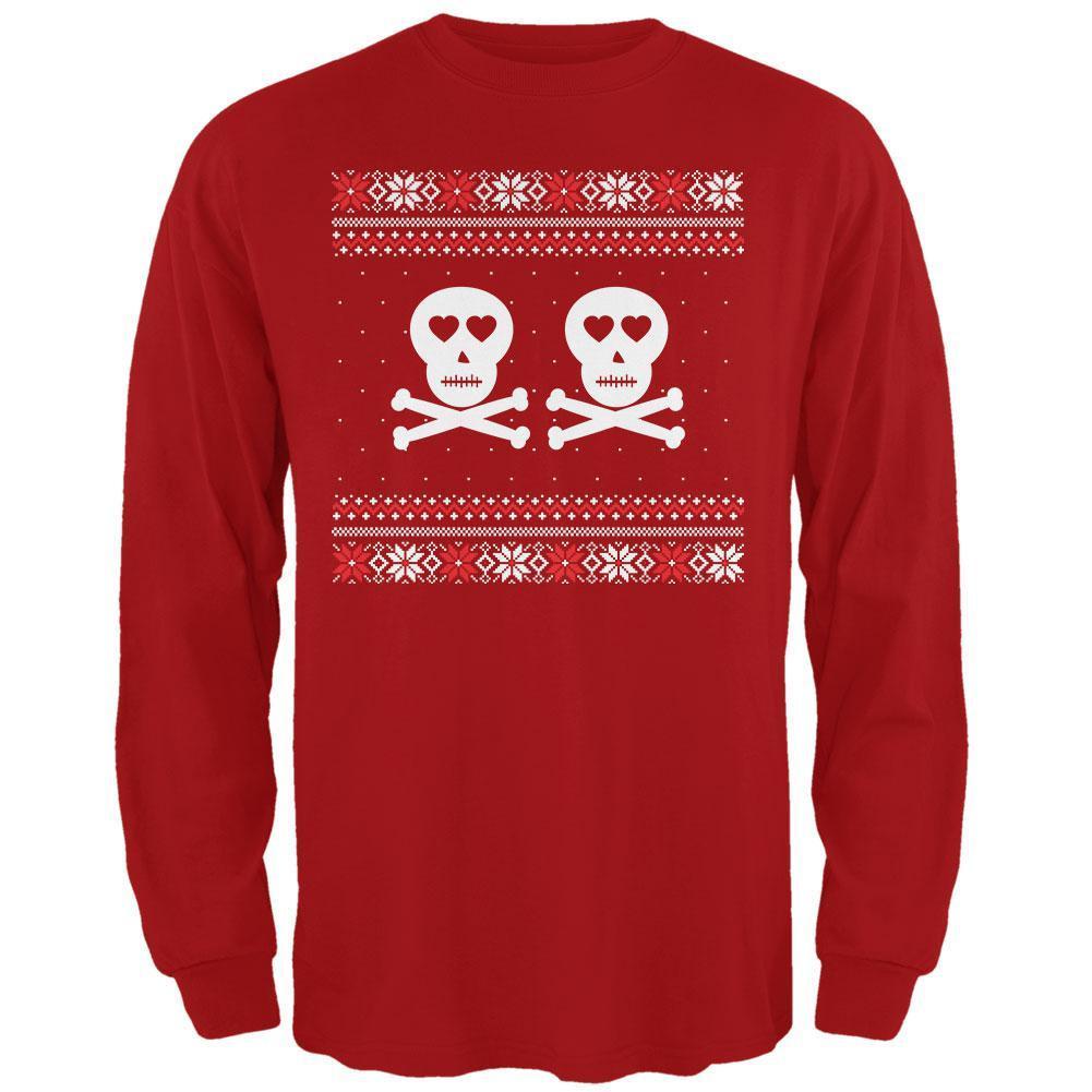 Skull and Crossbones Lovers Ugly Christmas Sweater Black Adult Long Sleeve T-Shirt