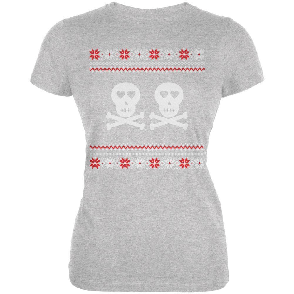Skull and Crossbones Lovers Ugly Christmas Sweater Black Juniors T-Shirt