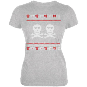 Skull and Crossbones Lovers Ugly Christmas Sweater Black Juniors T-Shirt