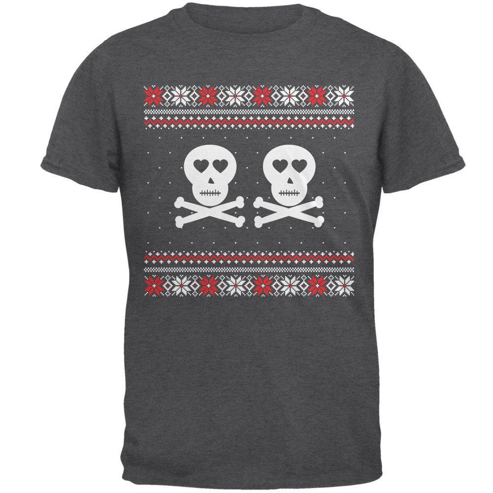 Skull and Crossbones Lovers Ugly Christmas Sweater Black Adult T-Shirt