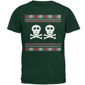 Skull and Crossbones Lovers Ugly Christmas Sweater Dark Green Adult T-Shirt