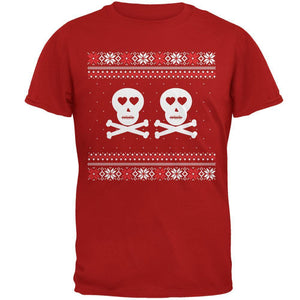 Skull and Crossbones Lovers Ugly Christmas Sweater Red Adult T-Shirt