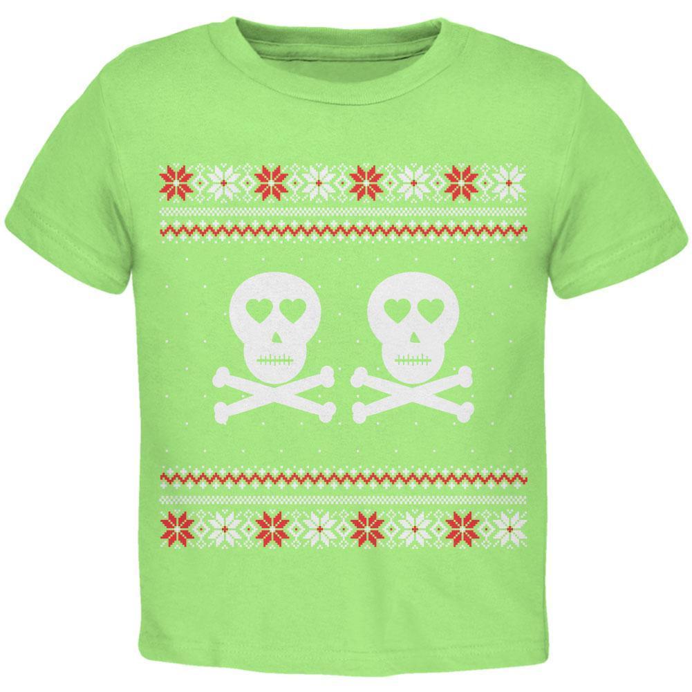 Skull and Crossbones Lovers Ugly Christmas Sweater Black Toddler T-Shirt