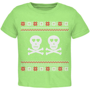 Skull and Crossbones Lovers Ugly Christmas Sweater Black Toddler T-Shirt