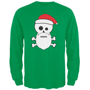 Skull and Crossbones Santa Irish Green Adult Long Sleeve T-Shirt