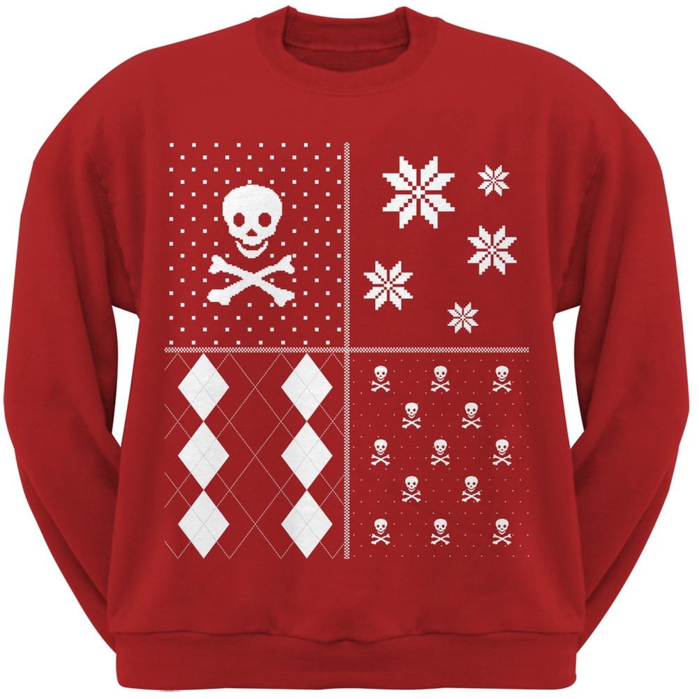 Skull and Crossbones Festive Blocks Ugly Christmas Sweater Black Sweatshirt