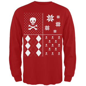 Skull and Crossbones Festive Blocks Ugly Christmas Sweater Black Long Sleeve T-Shirt