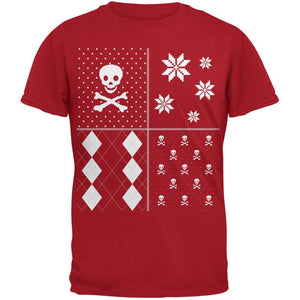 Skull and Crossbones Festive Blocks Ugly Christmas Sweater Red Adult T-Shirt