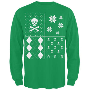 Skull and Crossbones Festive Blocks Ugly Christmas Sweater Black Long Sleeve T-Shirt