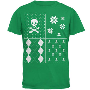 Skull and Crossbones Festive Blocks Ugly Christmas Sweater Black Adult T-Shirt