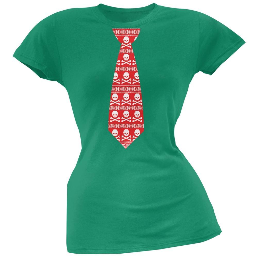 Skull And Crossbones Red Tie Ugly Christmas Sweater Green Soft Juniors T-Shirt