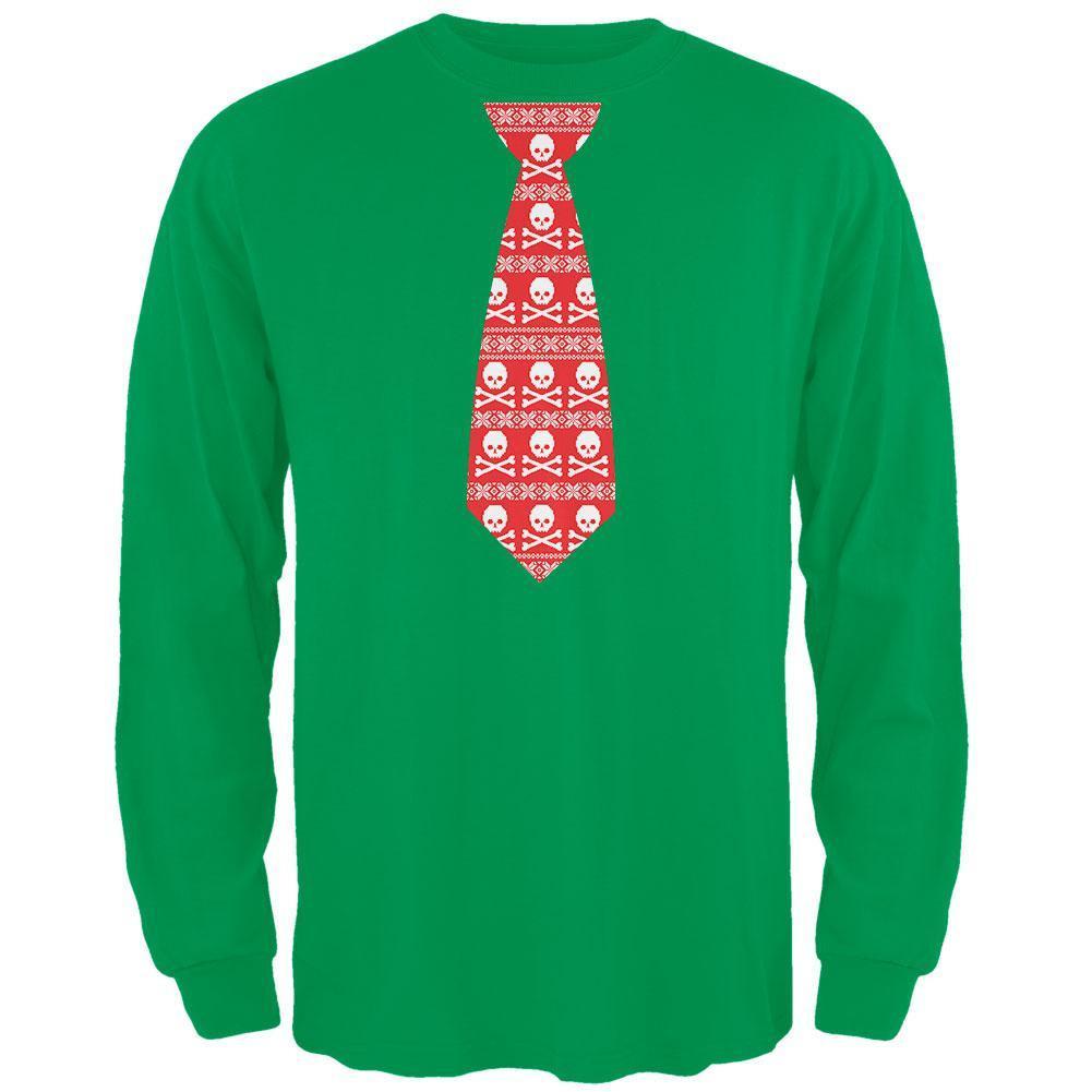 Skull And Crossbones Red Tie Ugly Christmas Sweater Green Adult Long Sleeve T-Shirt