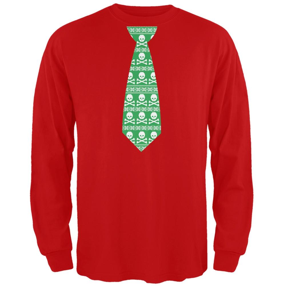 Skull And Crossbones Green Tie Ugly Christmas Sweater Black Adult Long Sleeve T-Shirt