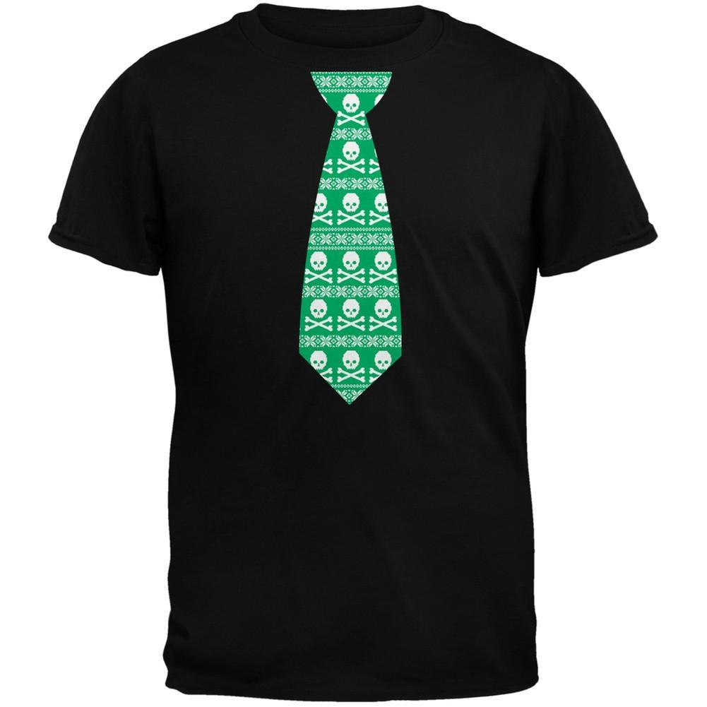 Skull And Crossbones Green Tie Ugly Christmas Sweater Black Adult T-Shirt