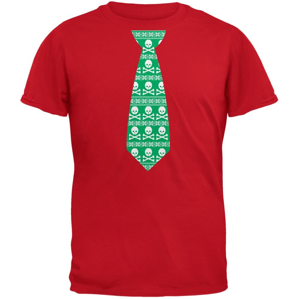 Skull And Crossbones Green Tie Ugly Christmas Sweater Red Adult T-Shirt