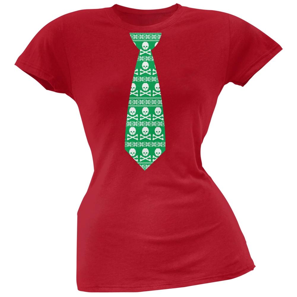 Skull And Crossbones Green Tie Ugly Christmas Sweater Black Soft Juniors T-Shirt