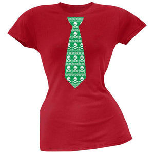 Skull And Crossbones Green Tie Ugly Christmas Sweater Black Soft Juniors T-Shirt