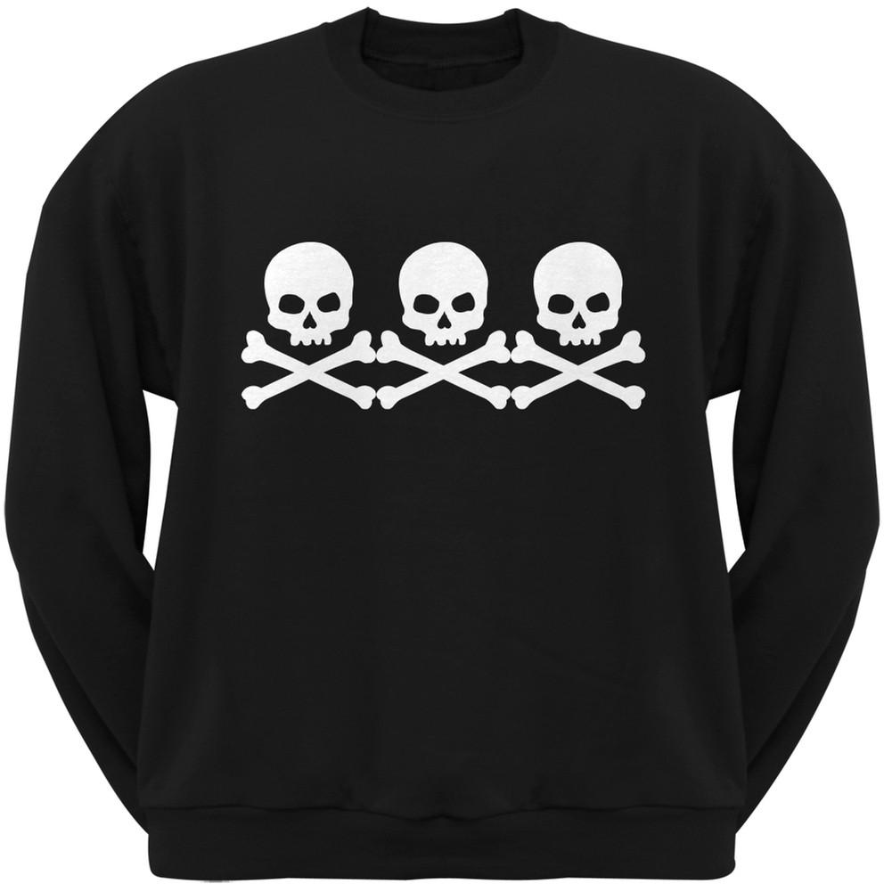 3 Skull And Crossbones Black Adult Crew Neck Sweatshirt