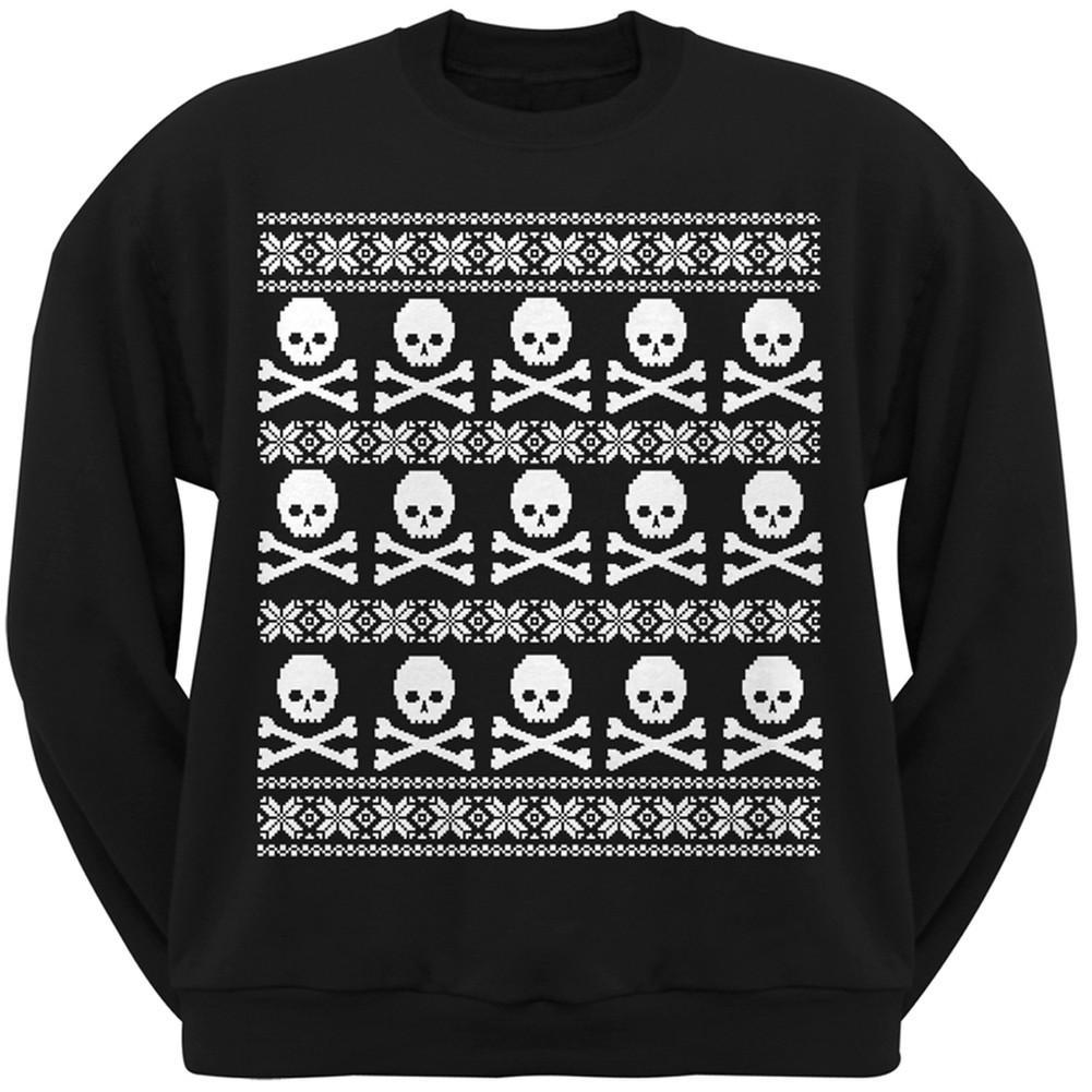 Big Skull And Crossbones Pattern Ugly Christmas Sweater Black Adult Sweatshirt