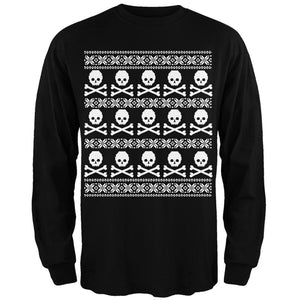 Big Skull And Crossbones Pattern Ugly Christmas Sweater Black Adult Long Sleeve T-Shirt