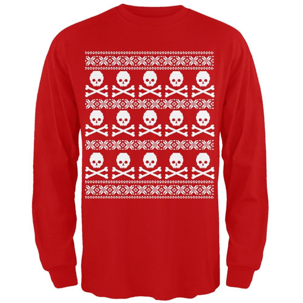 Big Skull And Crossbones Pattern Ugly Christmas Sweater Black Adult Long Sleeve T-Shirt