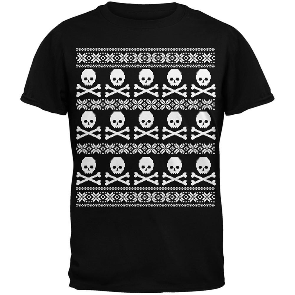 Big Skull And Crossbones Pattern Ugly Christmas Sweater Black Adult T-Shirt