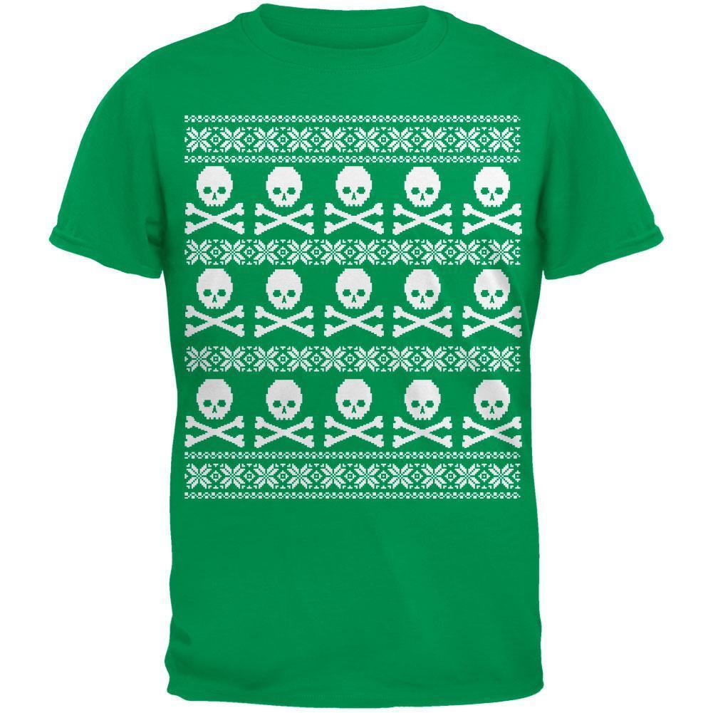 Big Skull And Crossbones Pattern Ugly Christmas Sweater Black Adult T-Shirt