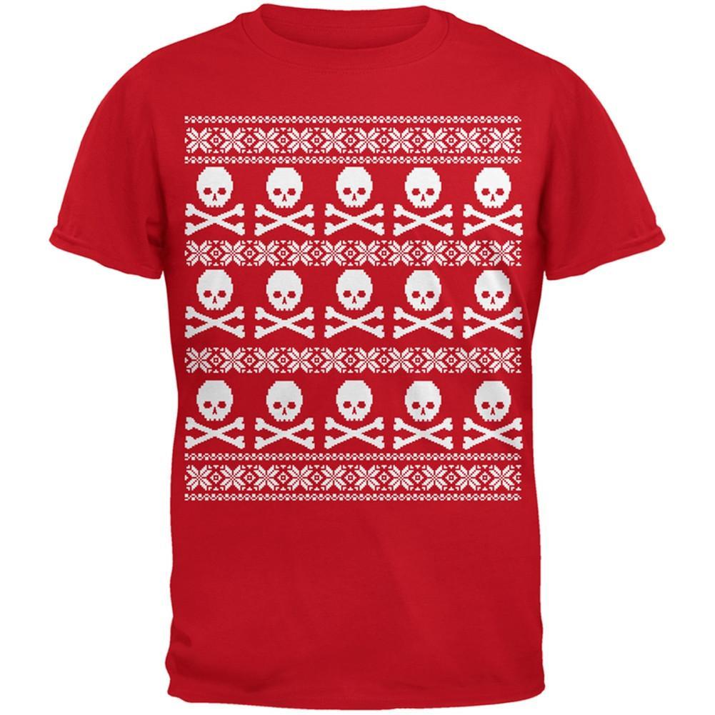 Big Skull And Crossbones Pattern Ugly Christmas Sweater Red Adult T-Shirt