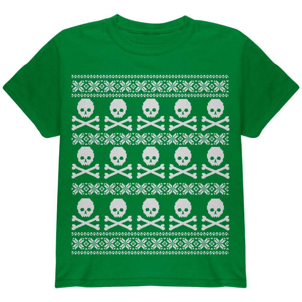 Big Skull And Crossbones Pattern Ugly Christmas Sweater Black Youth T-Shirt