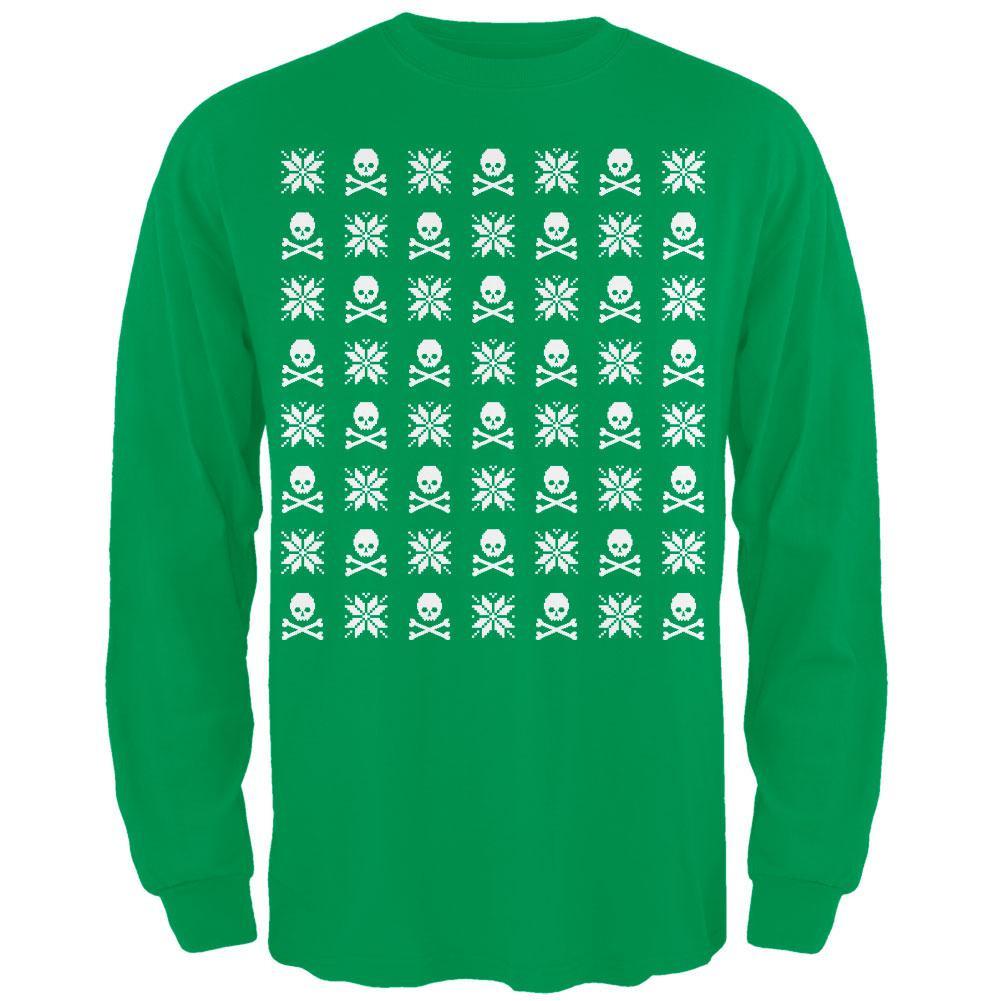 Skull And Crossbones Snowflake Ugly Christmas Sweater Black Adult Long Sleeve T-Shirt