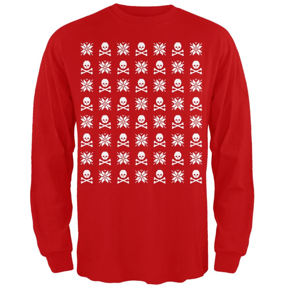 Skull And Crossbones Snowflake Ugly Christmas Sweater Black Adult Long Sleeve T-Shirt