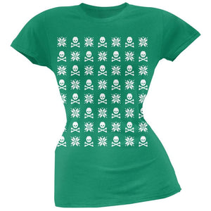 Skull And Crossbones Snowflake Ugly Christmas Sweater Black Juniors T-Shirt