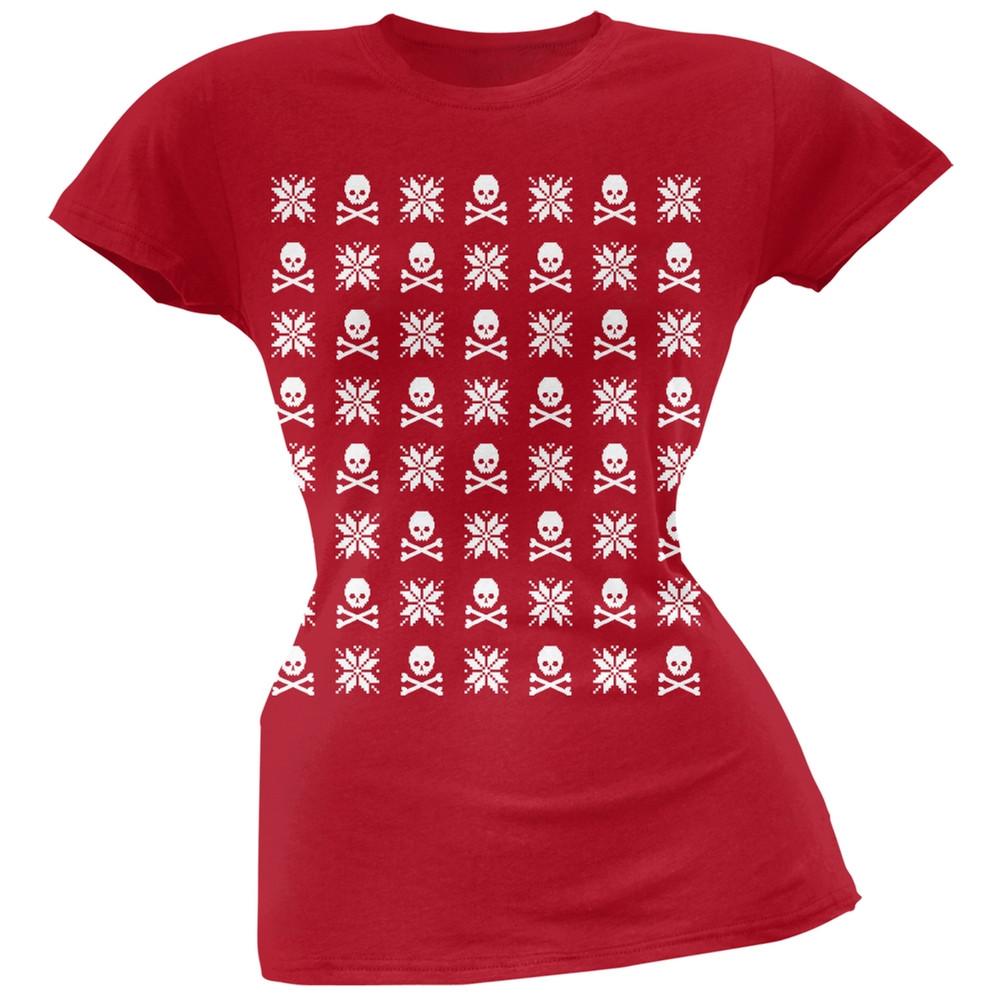 Skull And Crossbones Snowflake Ugly Christmas Sweater Black Juniors T-Shirt