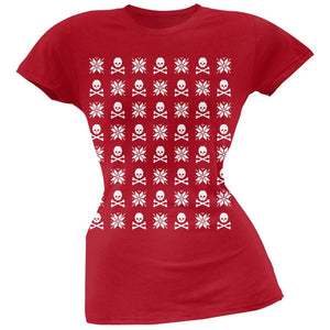 Skull And Crossbones Snowflake Ugly Christmas Sweater Black Juniors T-Shirt