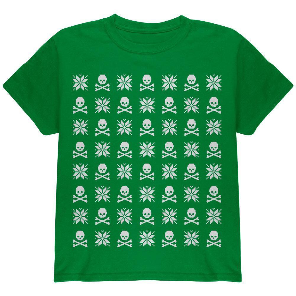 Skull And Crossbones Snowflake Ugly Christmas Sweater Black Youth T-Shirt
