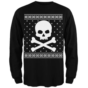 Giant Skull And Crossbones Ugly Christmas Sweater Black Adult Long Sleeve T-Shirt