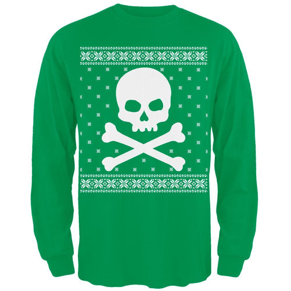 Giant Skull And Crossbones Ugly Christmas Sweater Black Adult Long Sleeve T-Shirt