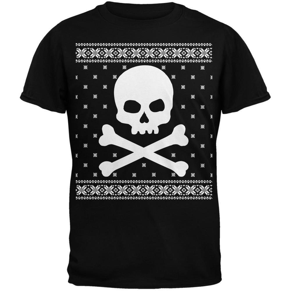 Giant Skull And Crossbones Ugly Christmas Sweater Black Adult T-Shirt