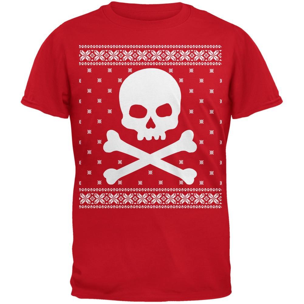 Giant Skull And Crossbones Ugly Christmas Sweater Red Adult T-Shirt