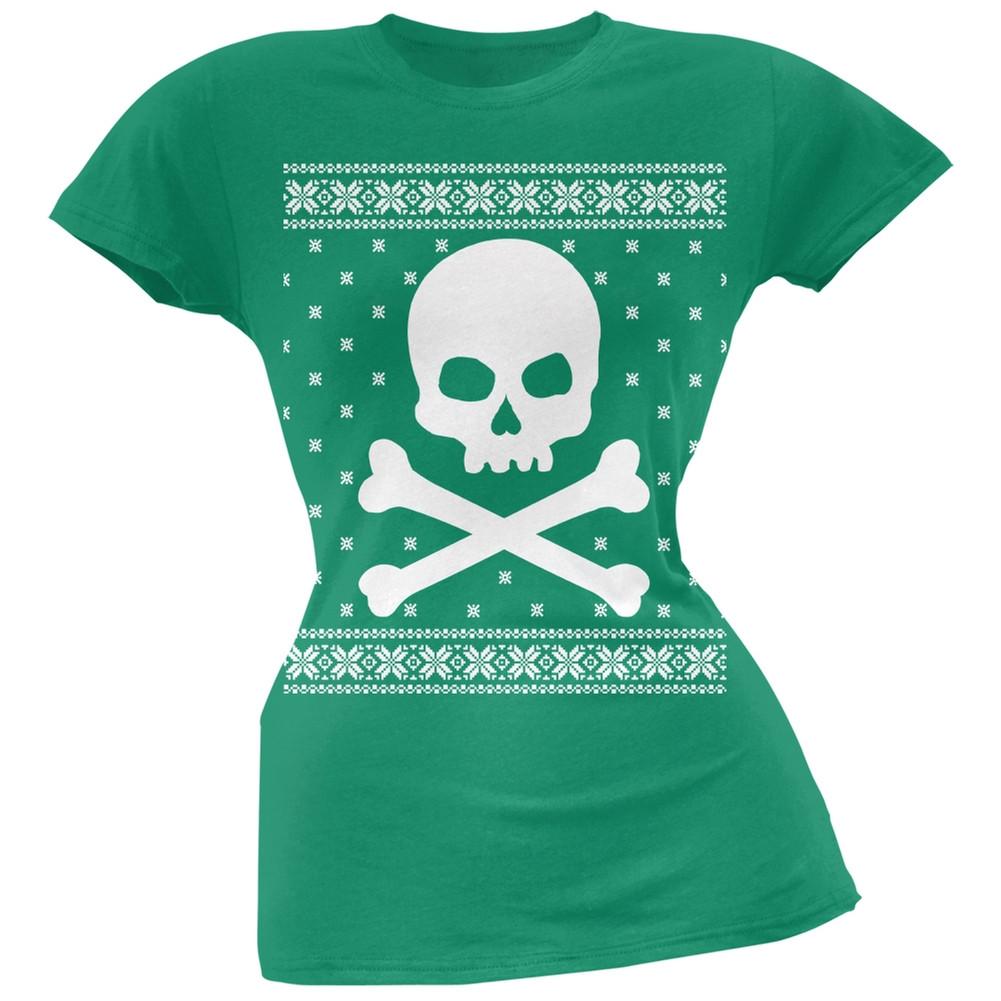 Giant Skull And Crossbones Ugly Christmas Sweater Black Juniors T-Shirt